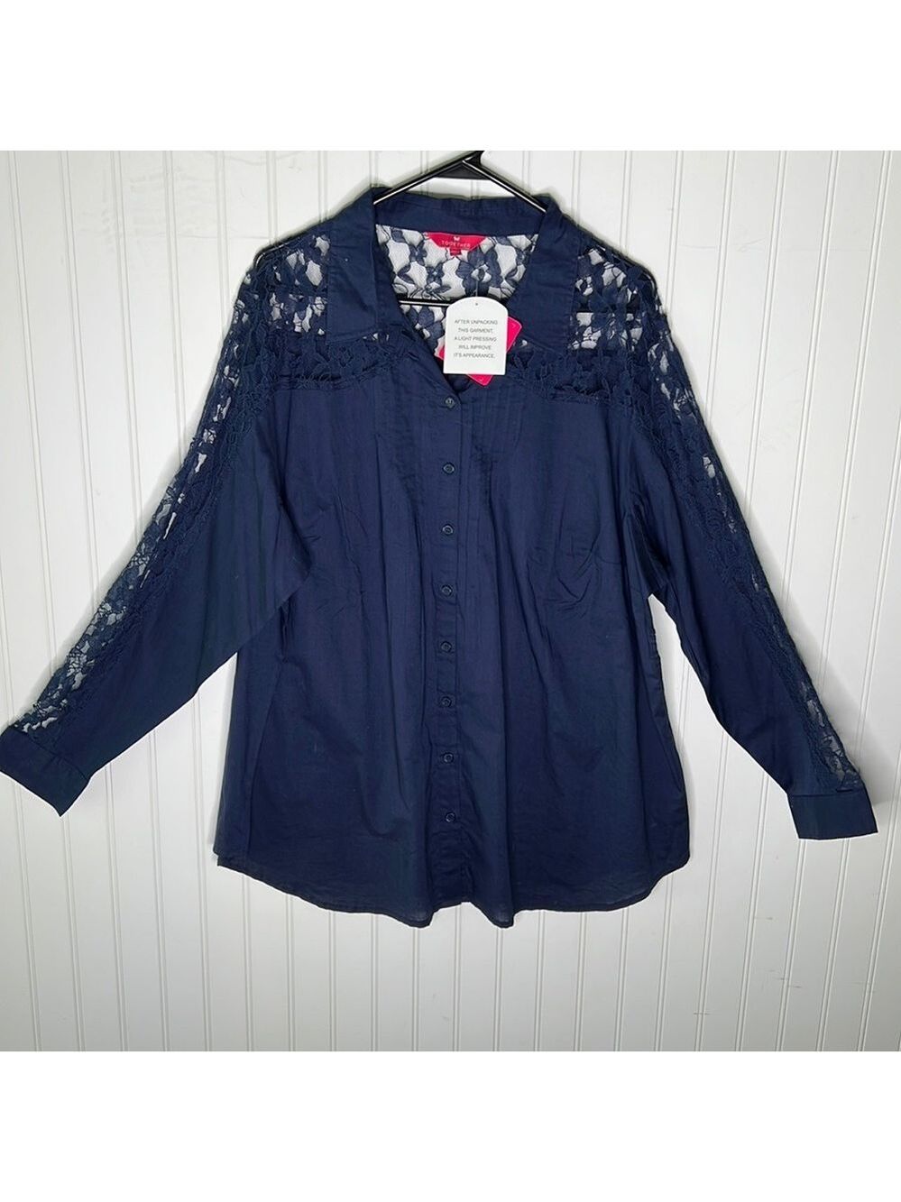 New Together Navy Button Up Lace Detail Top Size 20